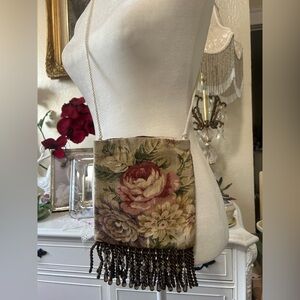Vintage rose and beaded crossbody bag